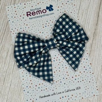 Joy Bow – Large, Navy Gingham