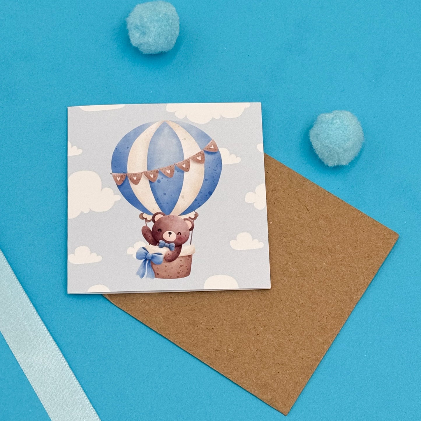 Whimsical Blue Hot Air Balloon Cards (Set of 3 Balloon Cards)