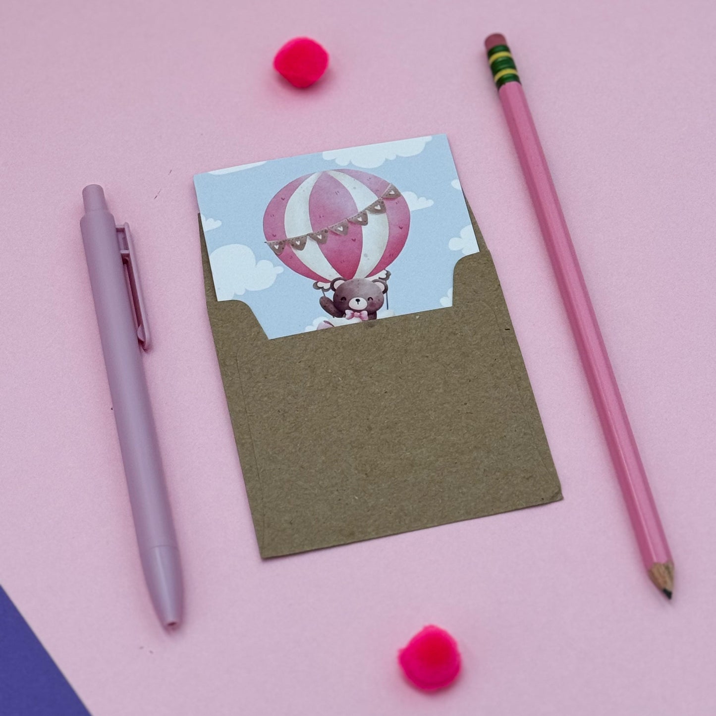 Whimsical Pink Hot Air Balloon Cards (Set of 3 Balloon Cards)