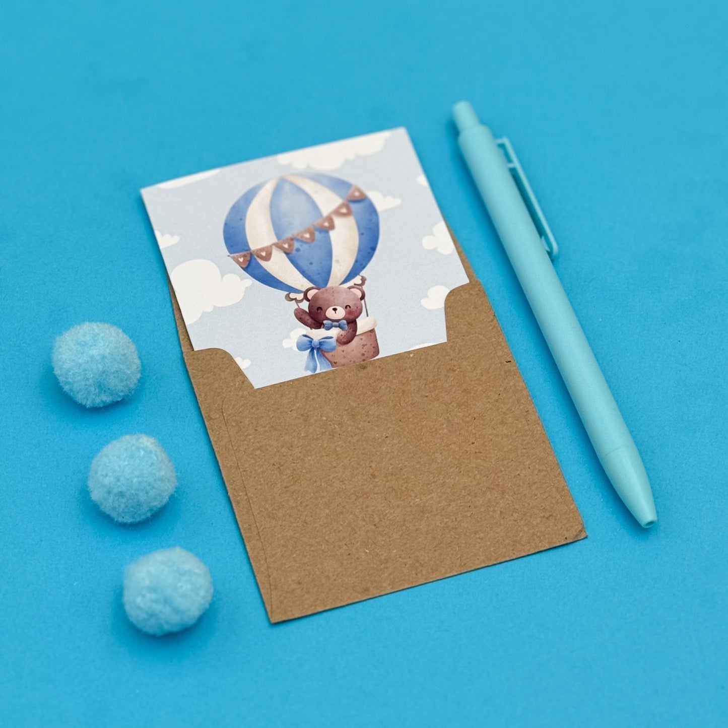 Whimsical Blue Hot Air Balloon Cards (Set of 3 Balloon Cards)