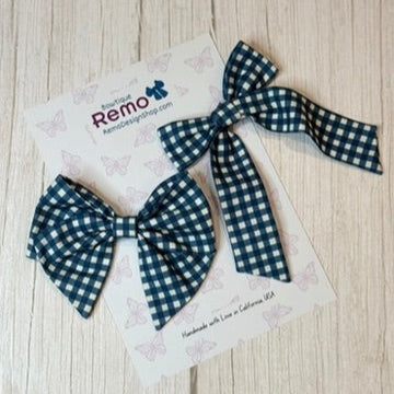 Joy Bow – Large, Navy Gingham