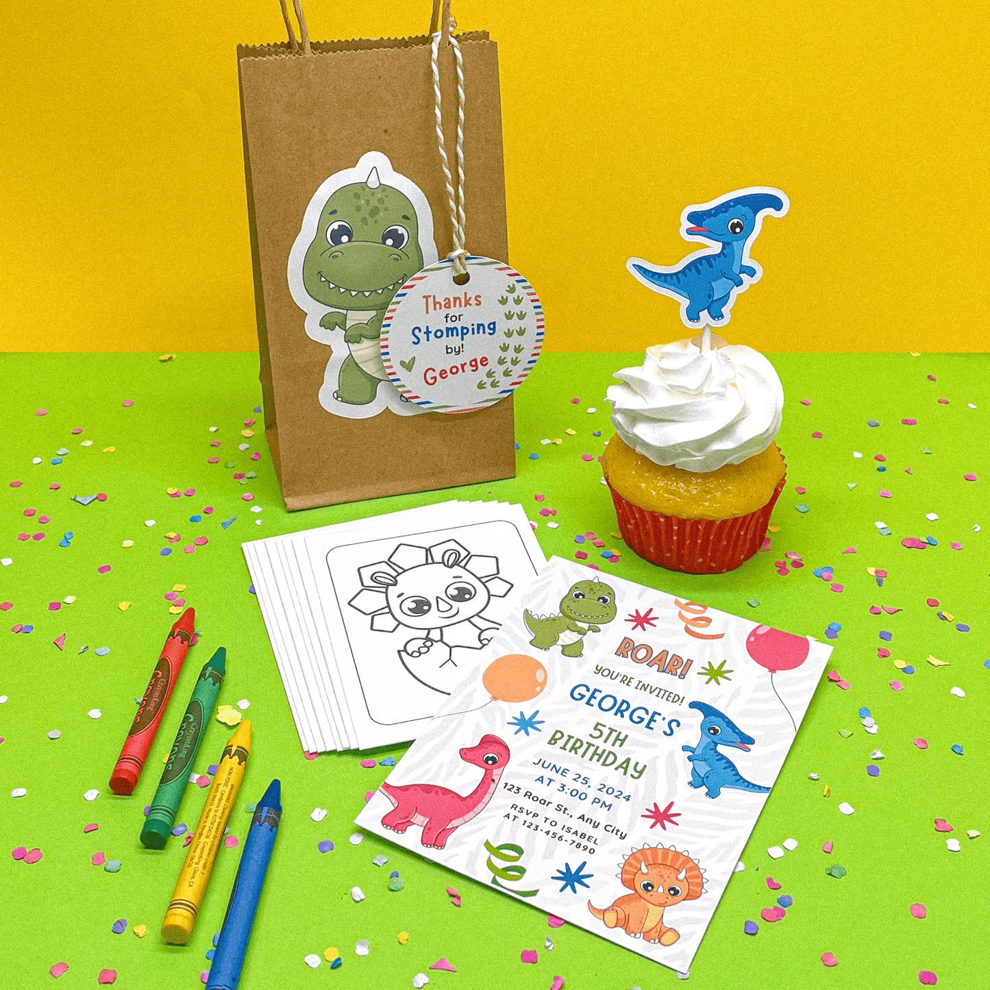 Dino-rific Kids Birthday Party Gift Tags (Set of 12 Dino Tags)