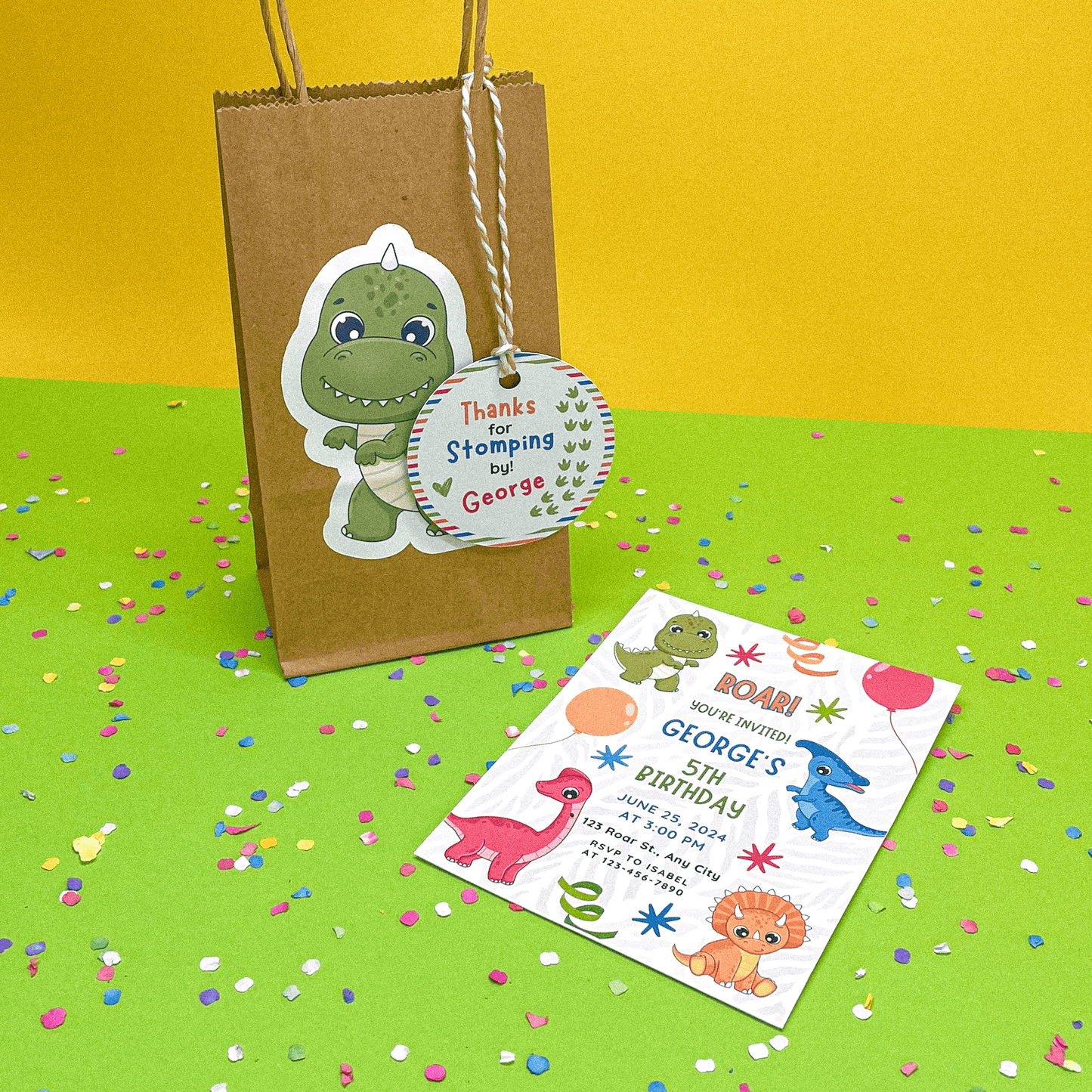 Dino-rific Kids Birthday Party Gift Tags (Set of 12 Dino Tags)
