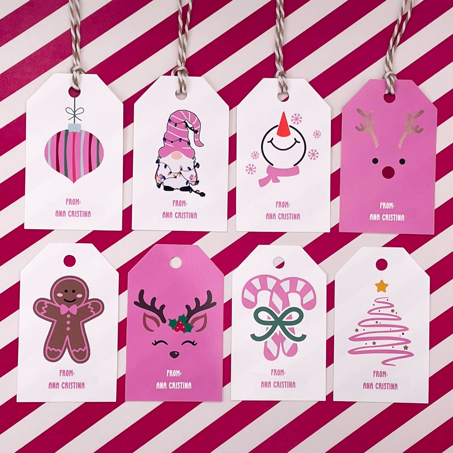 Pink Christmas Gift Tags (Set of 16 Festive Holiday Tags)