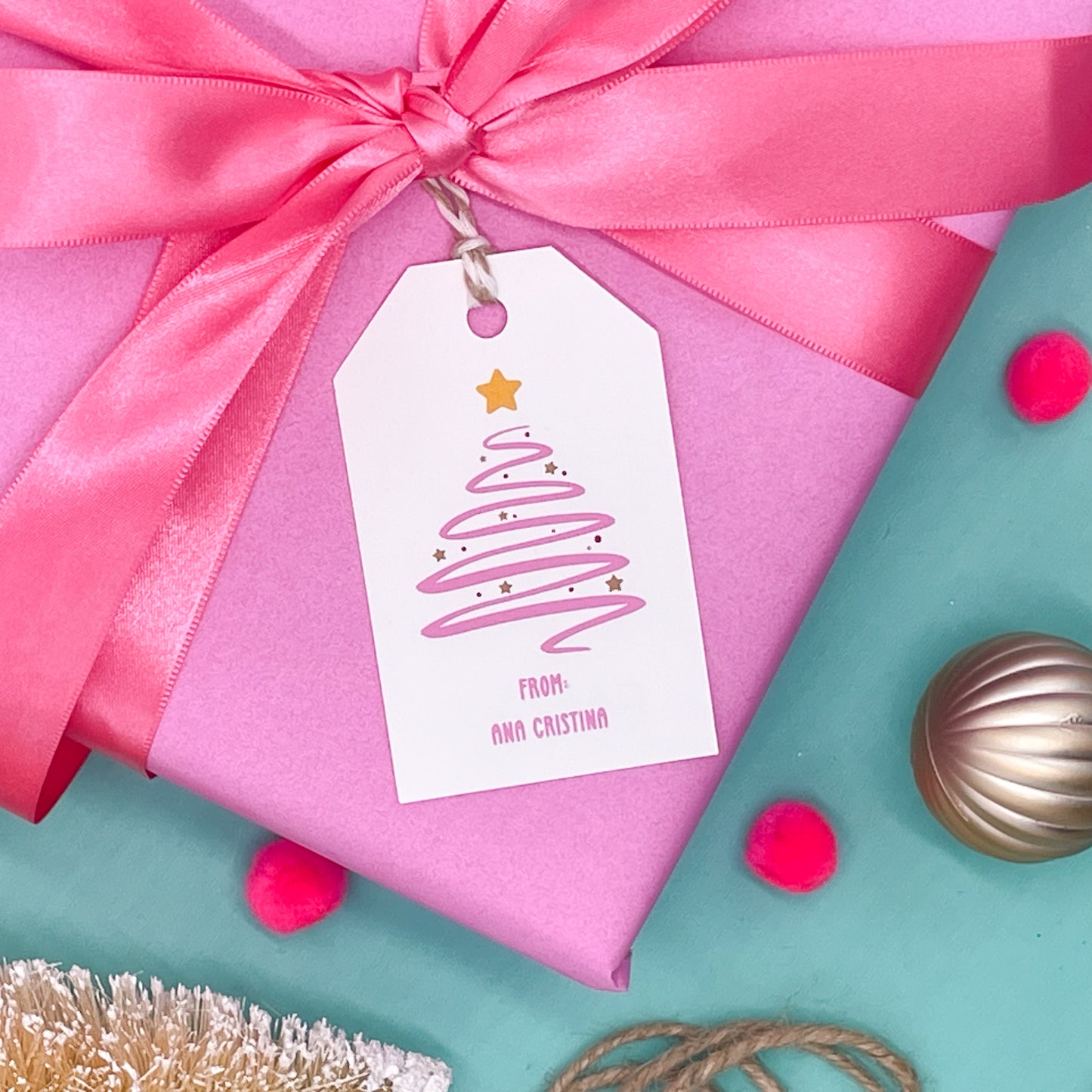 Pink Christmas Gift Tags (Set of 16 Festive Holiday Tags)