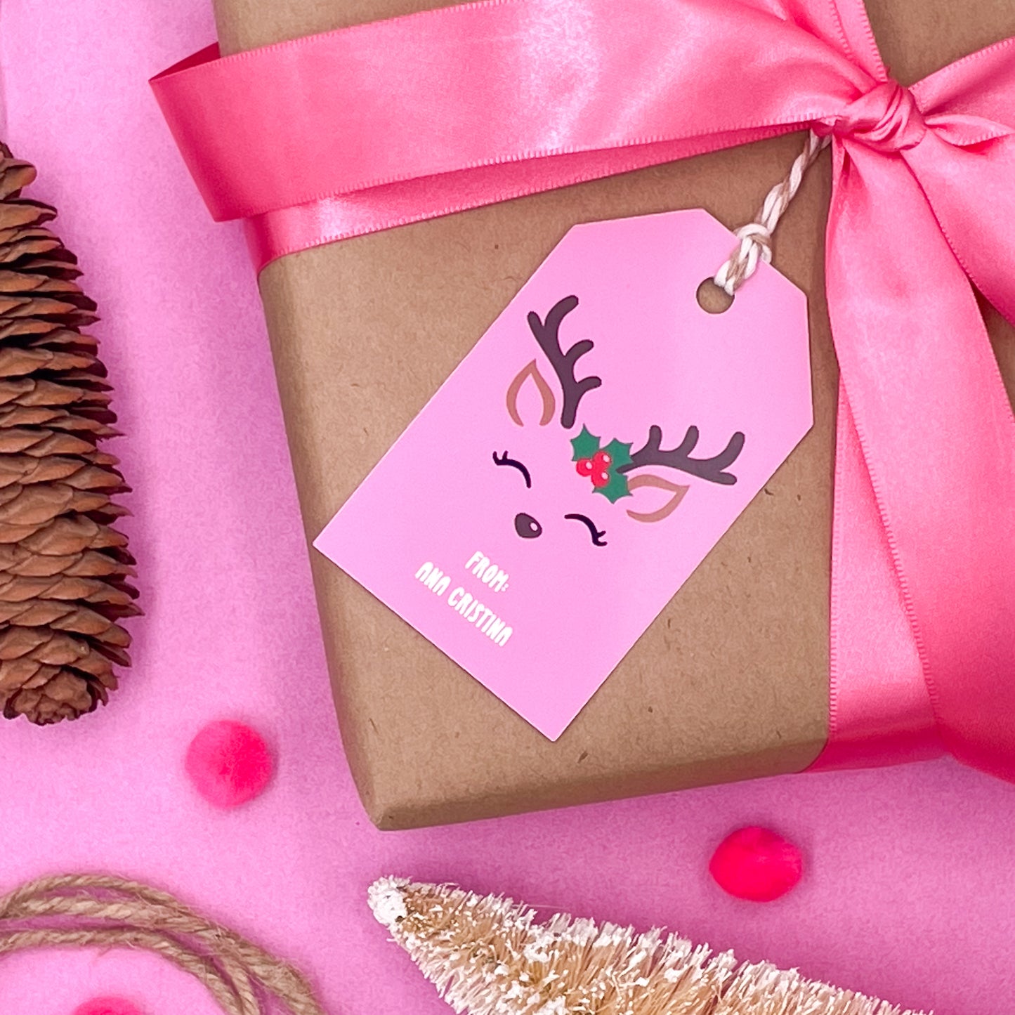 Pink Christmas Gift Tags (Set of 16 Festive Holiday Tags)