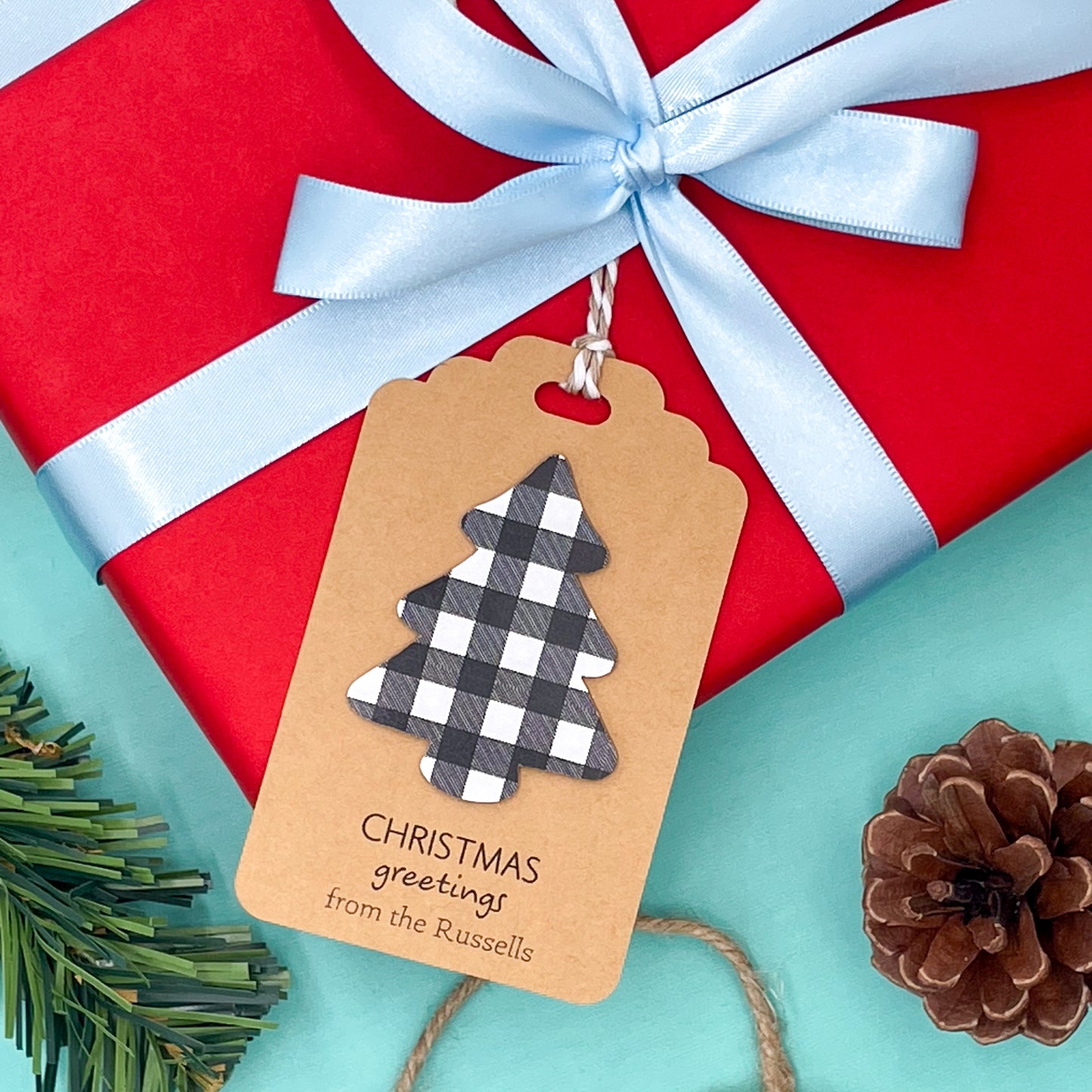 Plaid 3D Christmas Gift Tags (Set of 15 Holiday Tags)