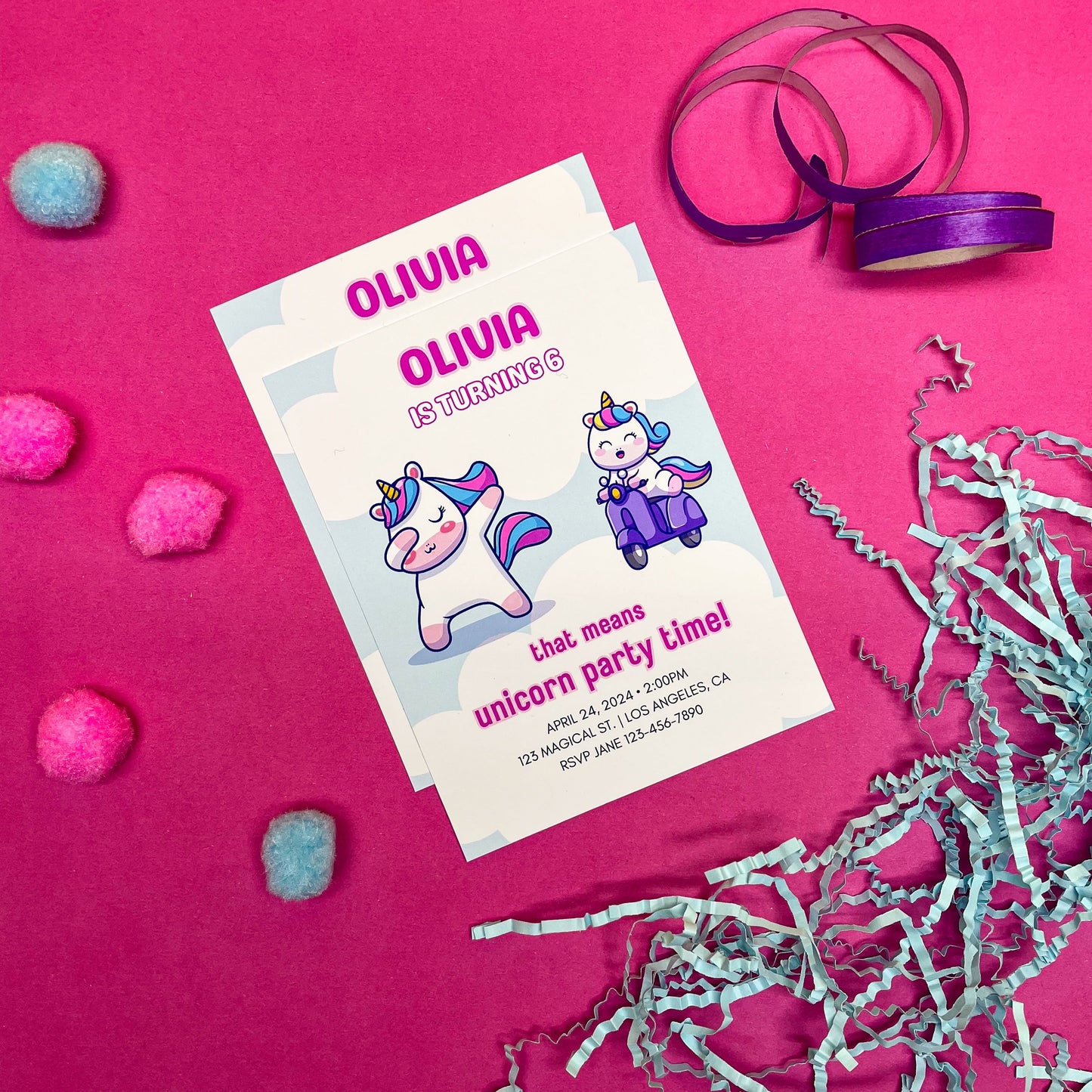Sassy Unicorn Personalized Birthday Invitations (Set of 12 Fun Unicorn Invitations)