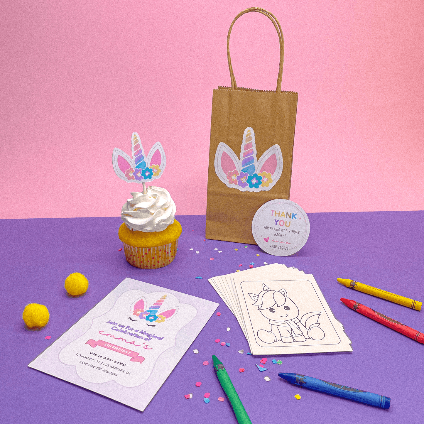 Sweet Unicorn Personalized Birthday Invitations (Set of 12 Magical Invitations)