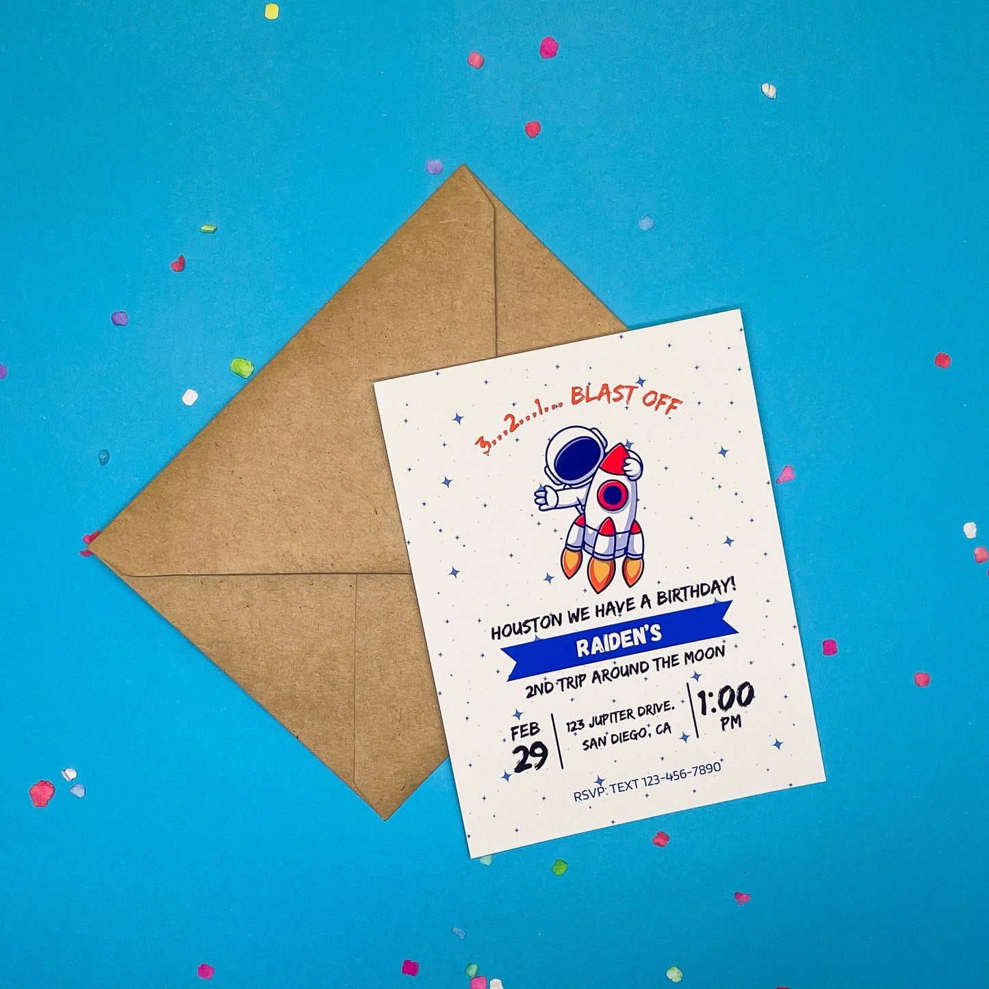 Blast Off to Fun: Astronaut Adventure Birthday Invitations (Set of 12 with Envelope)