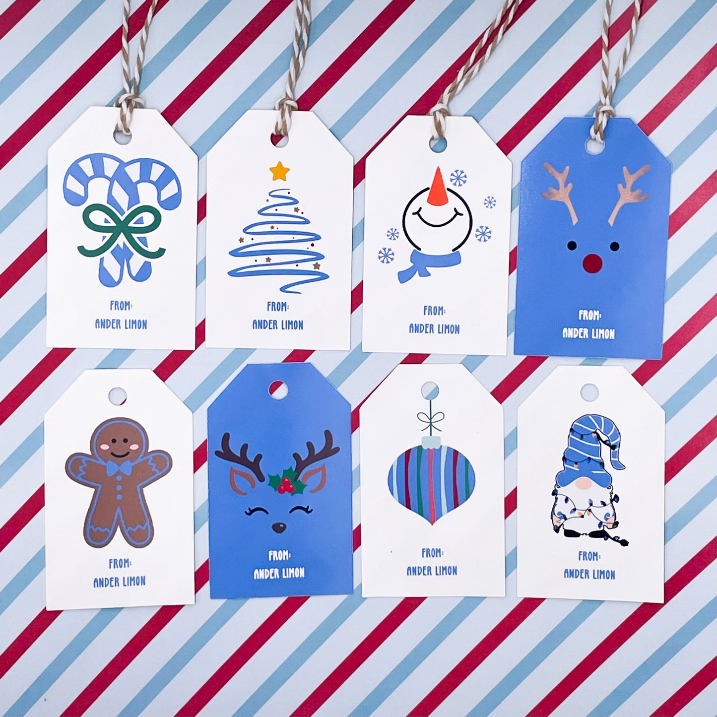 Blue Holiday Gift Tags (Set of 16 Winter-Themed Tags)