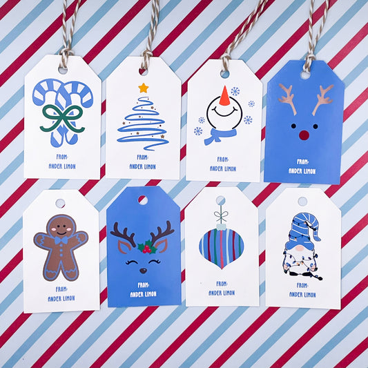 Blue Holiday Gift Tags (Set of 16)