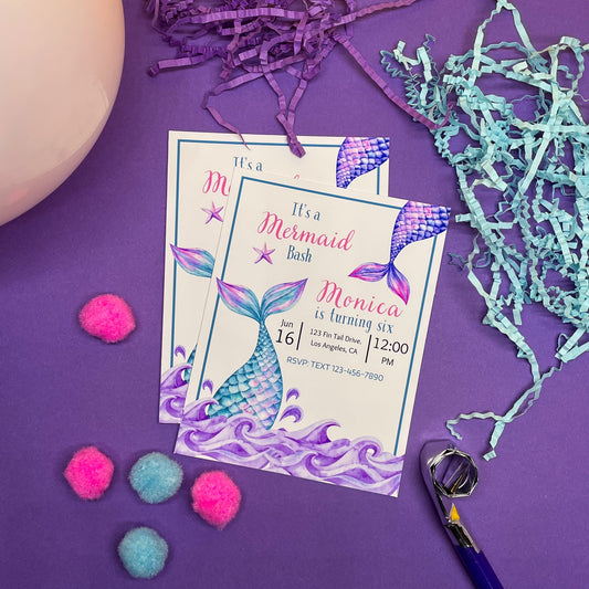 Dive into Adventure with Mermaid Personalized Invitations! (Set of 12)