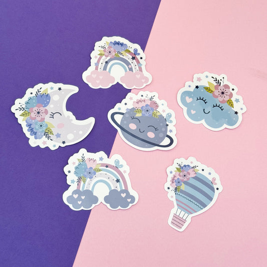 Dreamy Night Sky Vinyl Set (6-Pack) – Celestial-Themed Sticker Collection