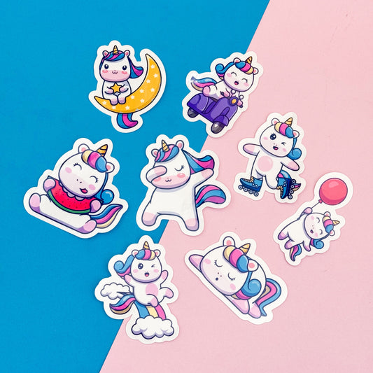 Whimsical Unicorn Dreams Vinyl Stickers (Set of 8)